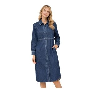 COS Topstitched Denim Shirt Dress Midi Blue Long Sleeve Button Front S